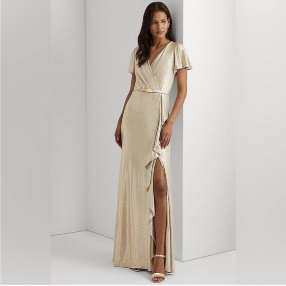 Elegant Belted Gold Dress - Picture 1 of 6